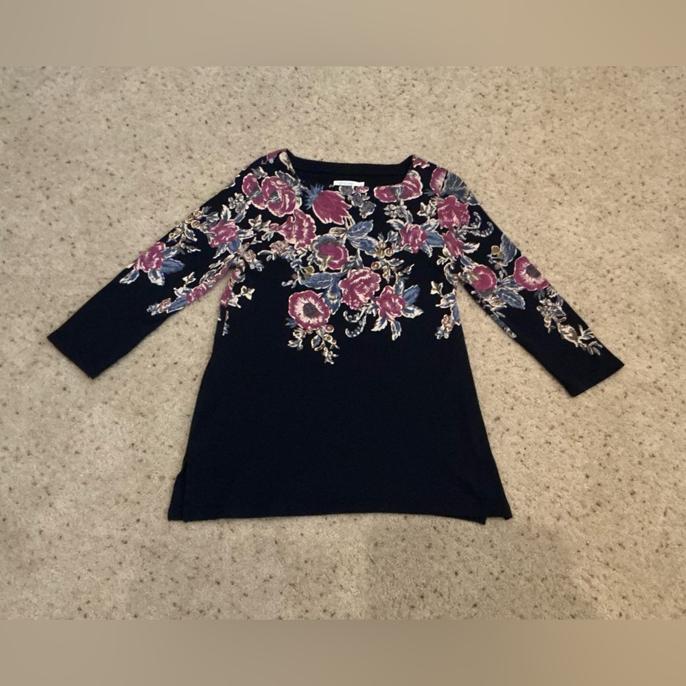 Chico's Square Neck Blue Floral Tunic - Med